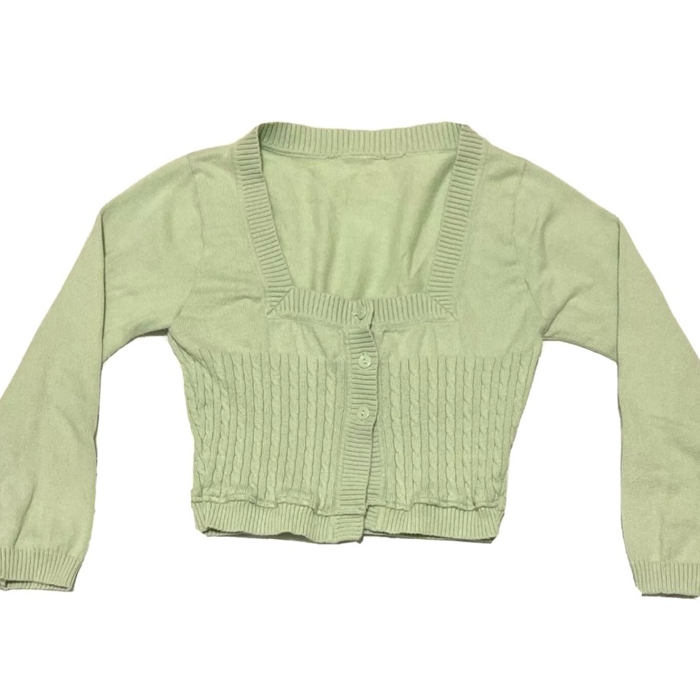 Womens Light Green Dainty Cropped Cardigan Sweater - sz S